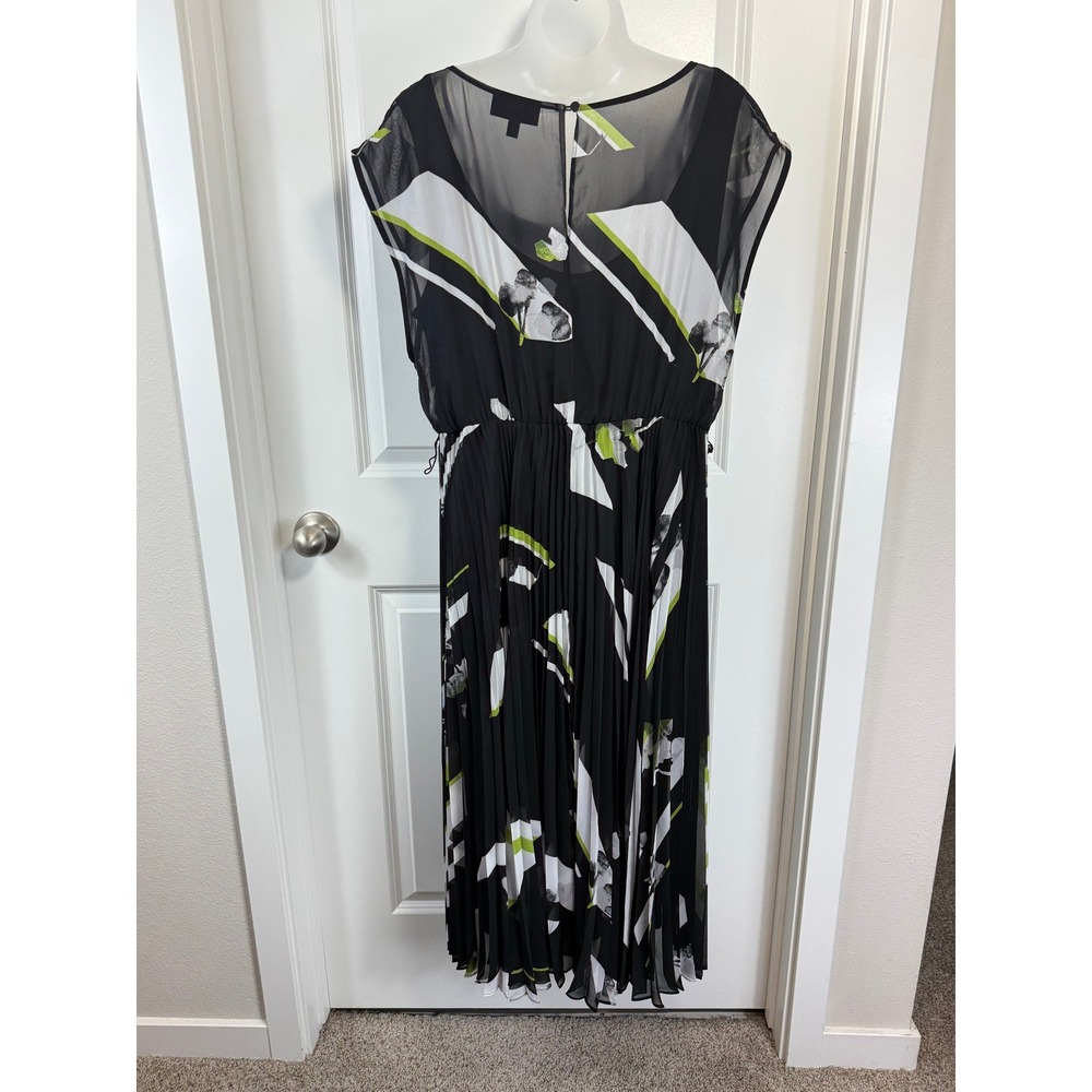 Lane Bryant Black White Green Abstract Floral Pleated Chiffon Maxi Dress 14 16